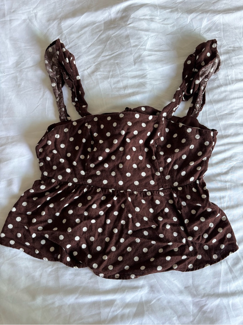 Women’s Polka Dot Brown Sleeveless Peplum Top
